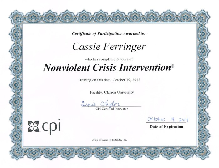 Cpi nonviolent crisis intervention certification